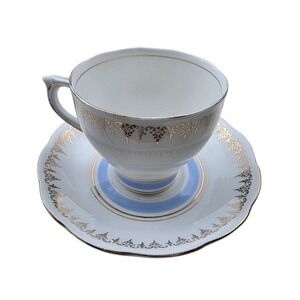 Vintage Roslyn‎ Fine Bone China Tea Cup Saucer Set Blue Gold Gilt England
